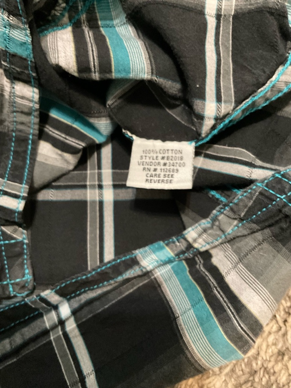 Buckle Black, Teal & White Plaid Athletic Fit Snap Button-Down Shirt Large - Picture 6 of 8